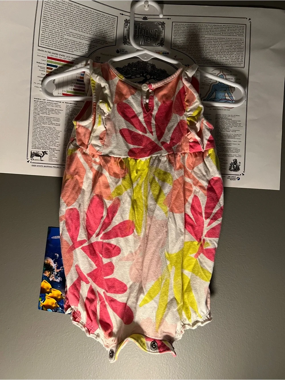 Carter's Sleeveless Floral Tank Romper in Pink, Coral & Yellow